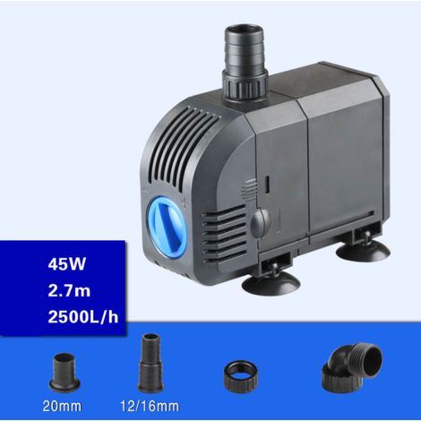 Pompe à eau submersible, mini pompe d'aquarium 45W avec un débit de 2500 L/h, pompe de fontaine pour bassins, fontaines et aquariums avec 3 sorties. (1/5)