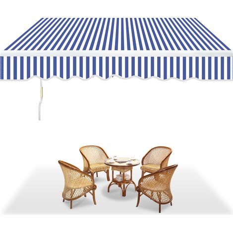 Randaco Toldo manual para terraza de 3,5 x 3 m. Lona premium de 280 g/m². Toldo manual de aluminio y tejido resistente a los rayos UV azul beige.