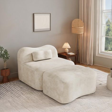 Canapé modulaire 96 x 167 x 70 cm avec pouf velours beige (1/5)