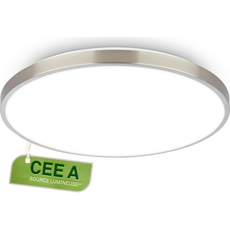 Plafonnier LED, source lumineuse, 17,1W à 3900lm, lumière blanche neutre, décor aluminium, lustre salon, chambre, luminaire plafonnier, cuisine, 38x6 cm, nickel mat (1/5)