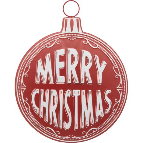 Déco murale forme Boule de Noël Merry Christmas en métal 38 x 50 cm - Feeric Christmas