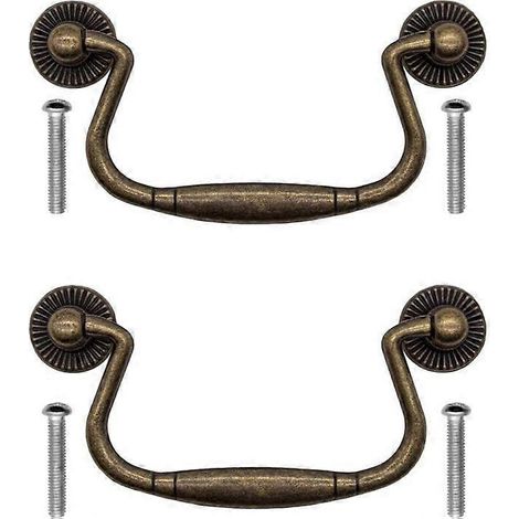 Lot de 2 poignées de tiroir pliantes en fer bronze antique (100 x 50 mm) pour portes de placard, commode, cuisine, buffet, etc. (1/5)