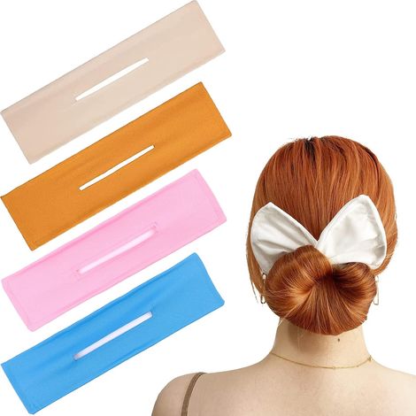 Lot de 4 chignons, accessoire cheveux, plastique robuste, tissu doux, réglable, pour femmes et filles (1/5)