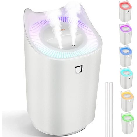 Umidificatore per camera da letto, umidificatore USB da 3 litri con 7 colori LED e 2 fori di spruzzatura, fino a 24-48 ore di funzionamento continuo per casa, yoga, ufficio (1/5)