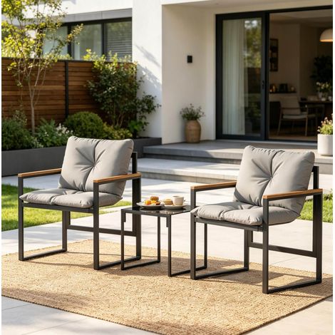 Conjunto de salón de jardín de 3 piezas con 2 sillones y mesa baja, negro y gris HAVRYA (1/5)