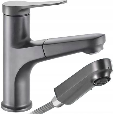 Grifo extraíble moderno de grafito/acero inoxidable para lavabo de baño. (1/5)