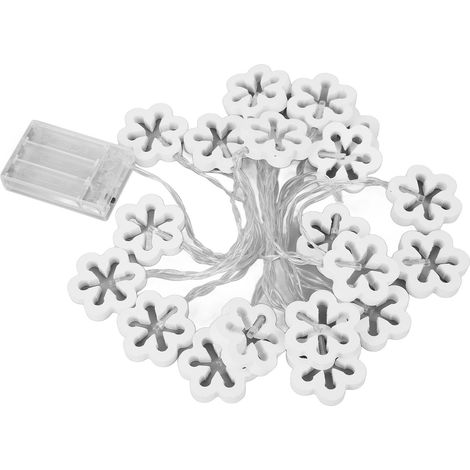 Guirlande lumineuse LED blanche de 3 mètres, 20 LED à lumière chaude, alimentée par piles, en forme de fleur de bois, idéale pour la décoration de la maison et des fêtes. (1/5)