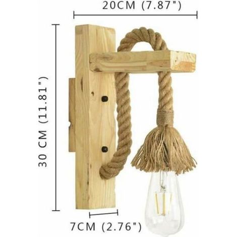 Applique Murale - Style Rétro - Corde de Chanvre - Bois - Ampoule Edison E27 Incluse (1/5)
