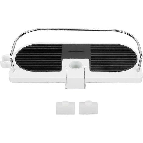 Porte-savon réglable pour barre de douche, porte-savon en ABS finition chromée pour salle de bain et cuisine, organisateur de barre de douche sans perçage avec design ajouré. Installation facile. (1/5)