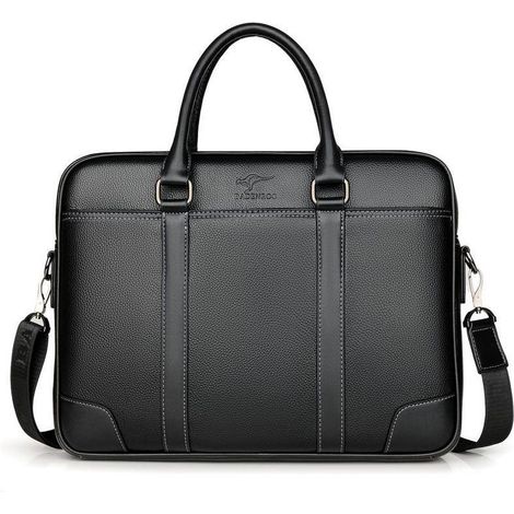 Mallette homme en cuir PU noir, format slim, ordinateur portable, sacoche de travail affaires, élégant et fin, voyage, design personnalisé. (1/4)