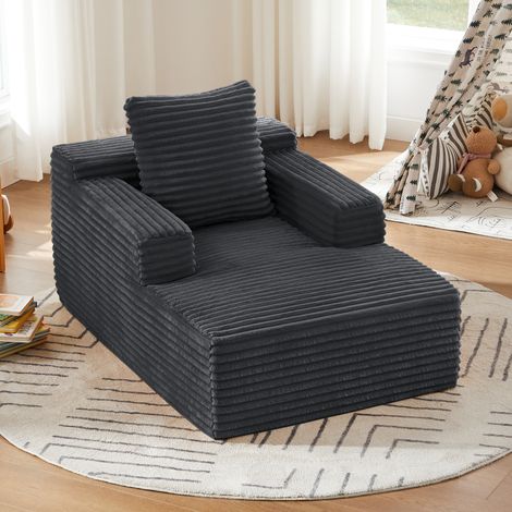Poltrona chaise longue 1 posto in velluto a coste, 117 x 76 x 50 cm, grigio scuro DESVIAE (1/5)