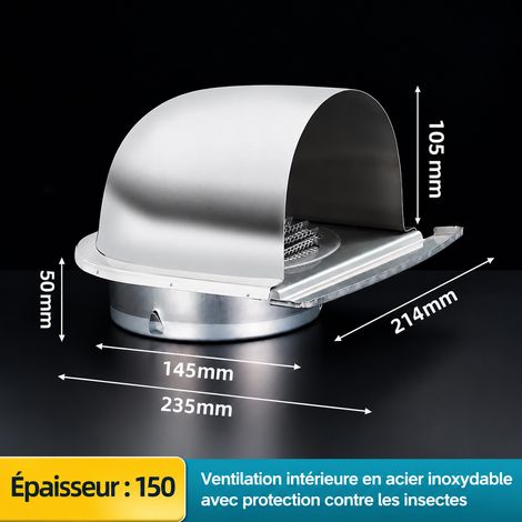 Chapeau de ventilation murale en U 150 mm acier inoxydable 201 finition brillante 150mm – Livraison gratuite