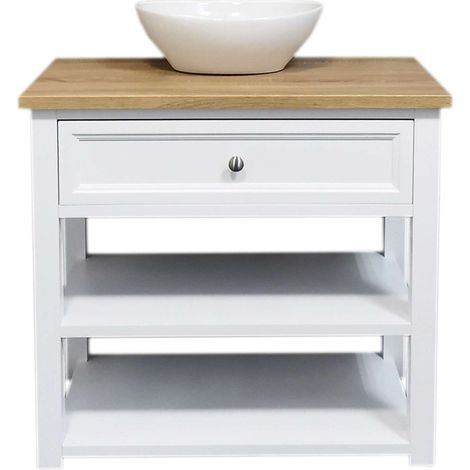 Meuble sous vasque BALI 80 cm Blanc mat Aspect chêne avec LED