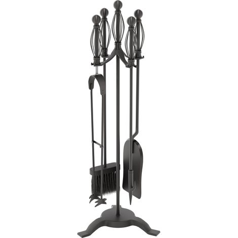 Darton 5 Piece Companion Set Black Fireplace Accessories Shovel, Poker, Brush & Tongs