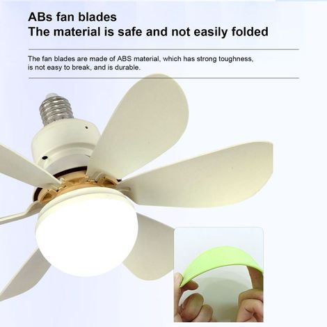 Ventilateur de plafond E27 avec éclairage intégré, silencieux et intelligent, idéal pour la salle à manger ou la chambre à coucher. Abat-jour blanc, pales blanches. (1/5)