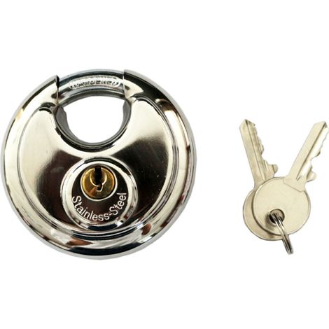 Cadenas cylindrique rond, anse de 9 mm d'épaisseur, 2 clés incluses, protection anti-pincement, acier inoxydable, 70 mm (1/4)