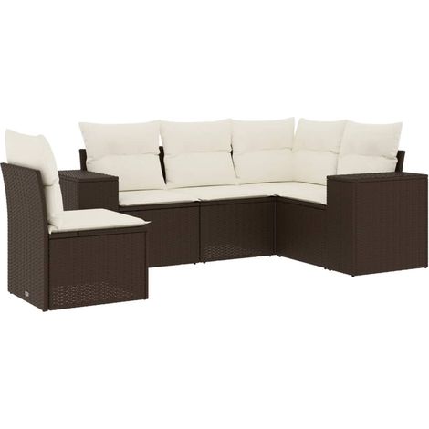 Maison Exclusive - Set Divano da Giardino 5 pz con Cuscini Marrone in Polyrattan (1/3)