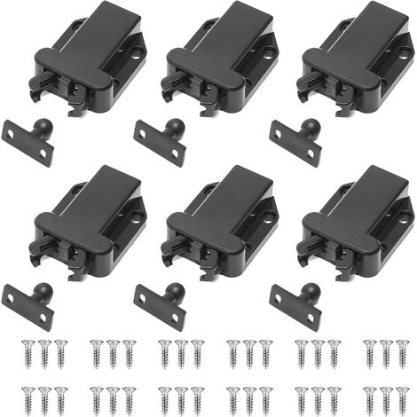Lot de 6 loqueteaux à pression Push to Open (noir) avec déverrouillage tactile,pour portes d'armoires de cuisine,armoires et meubles de salon,avec vis (1/5)