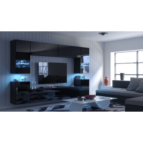 Ensemble meuble TV CONCEPT 27-27-HG-B-1-1A noir brillant 240 cm (1/2)