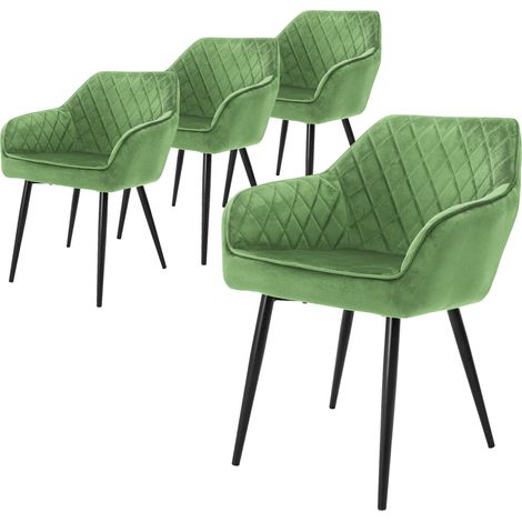 ML-Design Lot 4x Chaises de Salle à Manger - Vert Sauge - Style Moderne - Dossier/Accoudoirs Rembourrée Aspect Velours - Pieds en Métal Noir - Chaise Ergonomique - Fauteuil Moderne de Salon/Chambre (1/5)