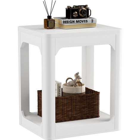 ELVMI Tavolini da Salotto Set di 2 con 2 Ripiani, Bordi Arrotondati, per Soggiorno e Camera, in MDF, Bianco (1/5)