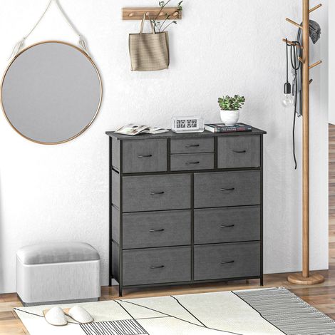 CHICFURN Cómoda de almacenaje 100 x 30 x 100 cm de acero negro, 10 cajones de tela (1/5)