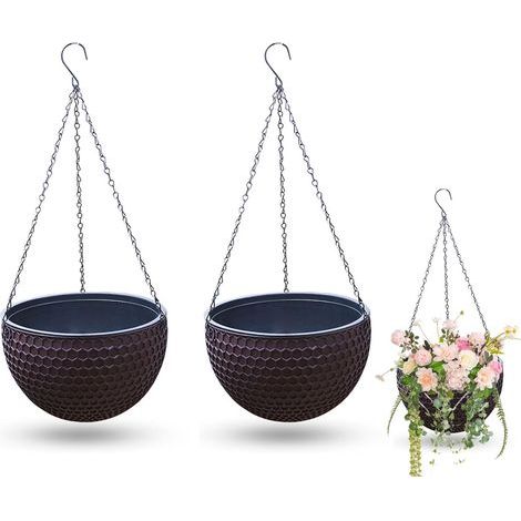 Panier De Fleurs à Suspendre, 2 Pièces Jardinières Suspendues, Pots De Fleurs Suspendus, Avec Trous De Drainage Et Bouchons, Pour Intérieur Extérieur Plafonds Balcons Décoration Murale Brun M (1/5)