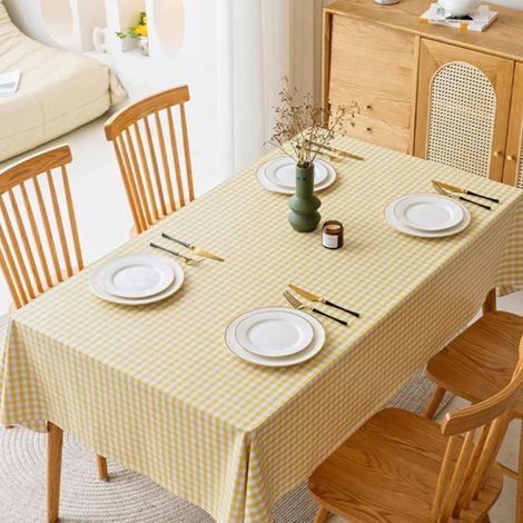 Nappe à Carreaux pour Cuisine(140 x 140 cm/Jaune Blanc), Mariage, décoration de Table de fête, Pique-Nique en Plein air (1/4)