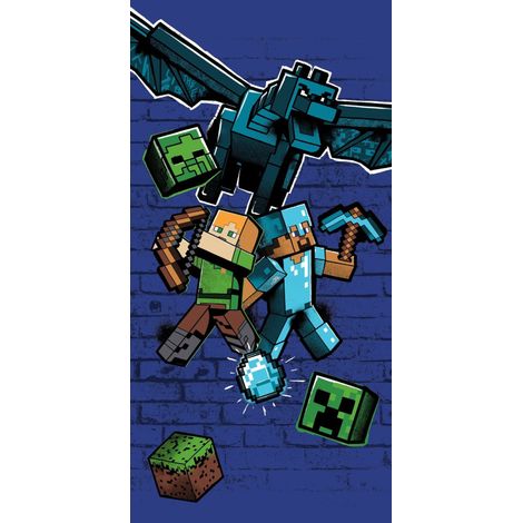 Minecraft - Serviette de plage en coton "Metro art Survive" - Bleu - 70 x 140 cm - Livraison gratuite (1/2)