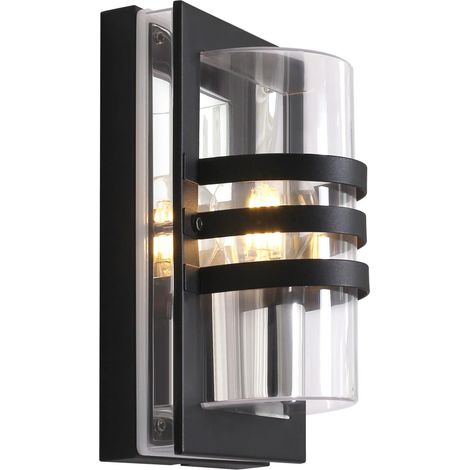 Outdoor Wall Light Stainless Steel IP44 Waterproof Front Door Wall Light AC Powered HD PC Lantern with E27 Socket for Garden, Hallway, Living Room, Black (1/5)