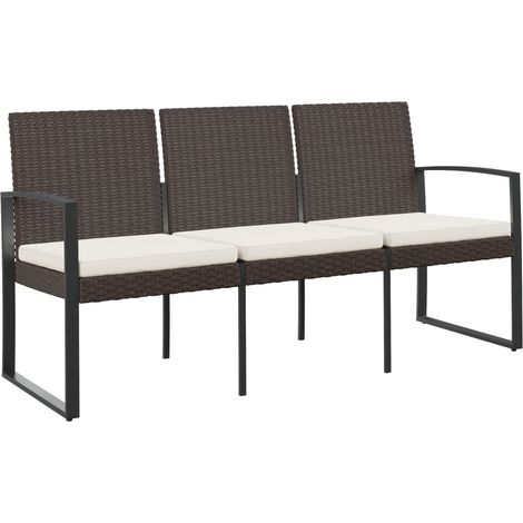 Banc de jardin à 3 places avec coussins marron PP rotin (1/5)