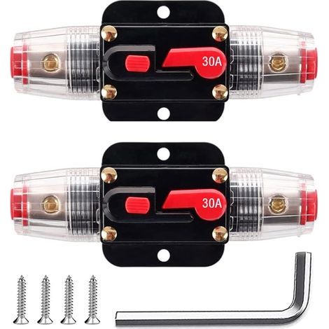 2PCS Fusible de réinitialisation de disjoncteur en ligne 30A, porte-fusible de réinitialisation 12V-24V DC 30A avec réinitialisation manuelle pour la protection du système audio de marin auto (1/5)