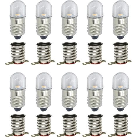 10 Sets AC E10 12V Warm White LED Bulbs SMD 0.5W 60LM Screw Bulbs + E10 Base (12 V, Warm White) (1/5)