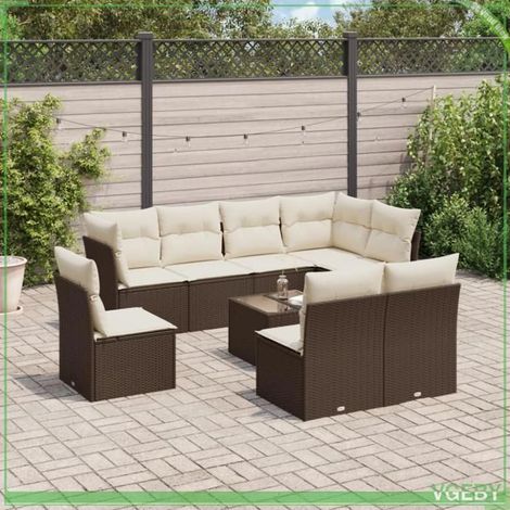 Salon de jardin - 3217773 - Résine tressée marron - Modulaire 9 pcs - Coussins déhoussables (1/3)