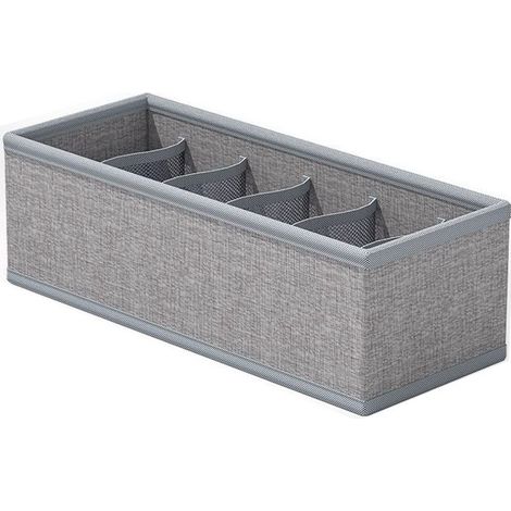 Boîte de rangement pour sous-vêtements et chaussettes, grise à 7 compartiments, organisateur de tiroir pour armoire, compartiment pliable en tissu gris à 6 compartiments (1/5)