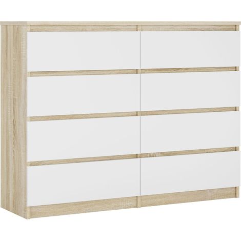 Commode 8 tiroirs : Chêne Sonoma / Blanc Mat, 120 x 101 x 39 cm (1/5)