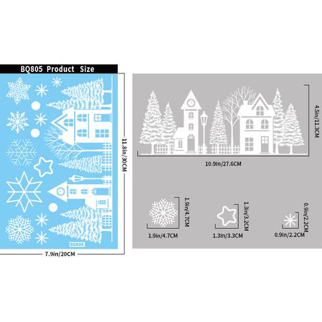 Autocollants de Noël, autocollants du Nouvel An russe, silhouettes de villes blanches, scènes d'hiver enneigées, autocollants de flocons de neige pour fenêtres.