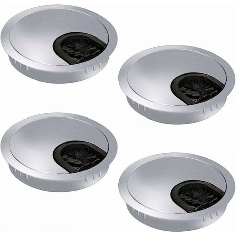 Lot de 4 passe-câbles de 60 mm - Passe-câbles - Goulotte de bureau avec joint à brosse pour bureau/bureau/plans de travail - Métal (1/5)