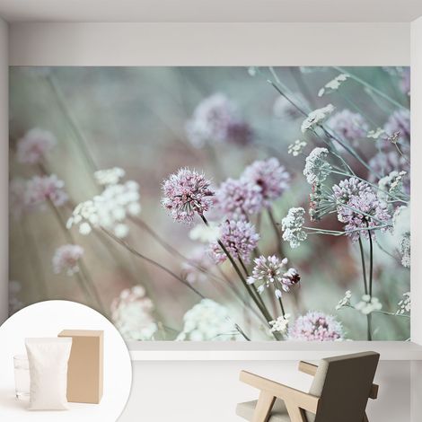 Papier peint intissé décoratif avec colle pour salon chambre et bureau Installation rapide Fleurs des champs 152x104 cm (1/5)