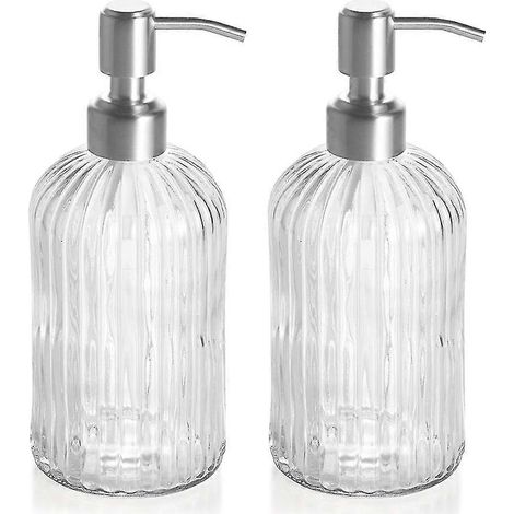 Distributeur de savon en verre de 532 ml (18 oz) avec pompe en acier inoxydable antirouille, distributeur de savon pour les mains rechargeable, pour la cuisine et la salle de bain. (1/5)
