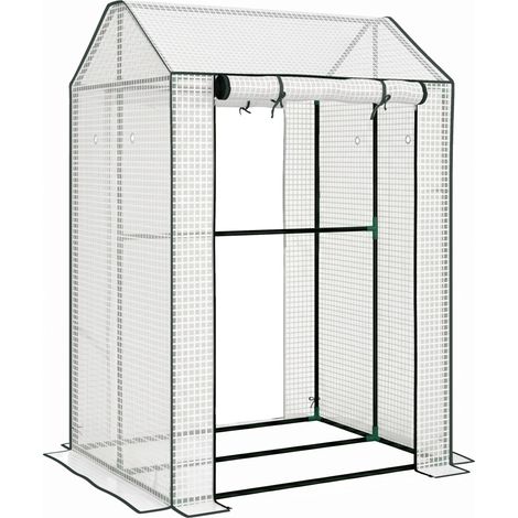 Serre de jardin 2 compartiments, 2 portes enroulables - 0,8 m², abri à tomates dim. 1L x 0,8l x 1,5H m, acier et polyéthylène (1/5)