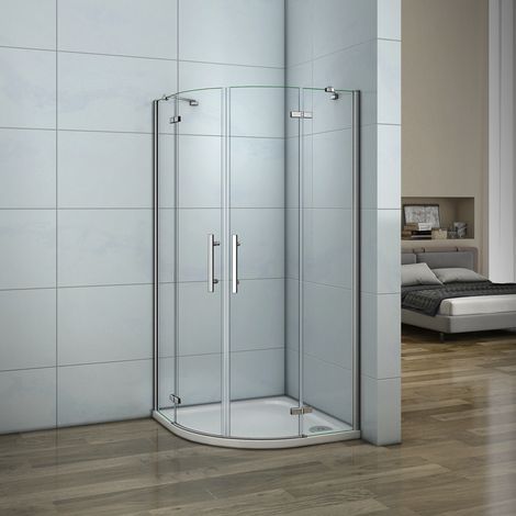 195 cm Box Doccia Semicircolare Doppia Porta Battente Vetro 6 mm Temperato Anticalcare con Barra Stabilizzatrice 80x80cm