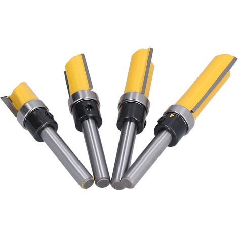 Lot de 4 fraises à guider à roulement pour charnières, tige ronde 1/4 pouce, argent jaune, pour chant brut et tenon (1/5)