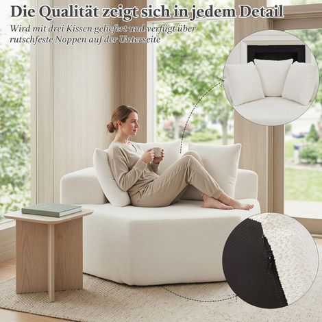 Fauteuil modulaire hexagonal en tissu chenille, design contemporain, combinable à volonté, idéal pour salon moderne, couleur neutre, taille compacte. (1/5)