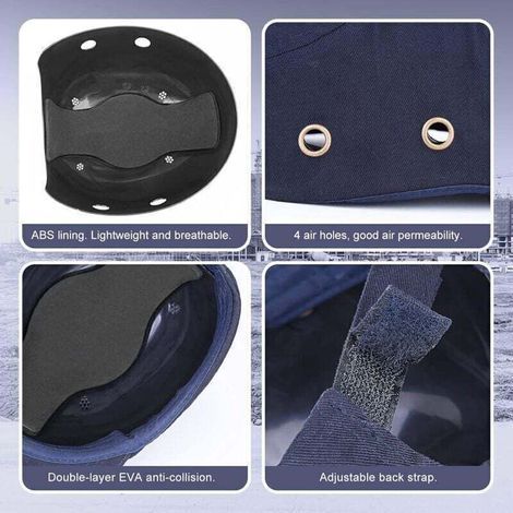 Casquette de Protection Respirant Casque de Chantier Léger Protection Tête Atelier Equipement de Sécurité Travail Anti Chute pour Sport Baseball Casquette Coque ABS 4 Trous Bleu (1/4)