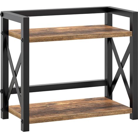 Étagère à Épices à 2 Niveaux, Organisateur, Étagère de Rangement de Cuisine, Style Industriel, pour Salle de Bain, Coiffeuse, Cuisine, Bureau, Salon, Marron Rustique et Noir (1/5)