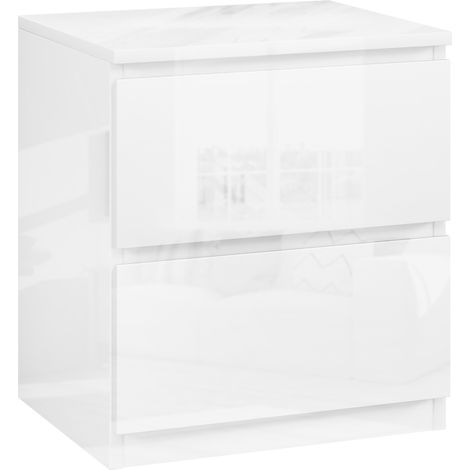 Table de chevet, blanc, 40 x 34 x 45 cm, avec tiroirs, pour chambre, rangement chambre, table d’appoint, format pratique (1/5)