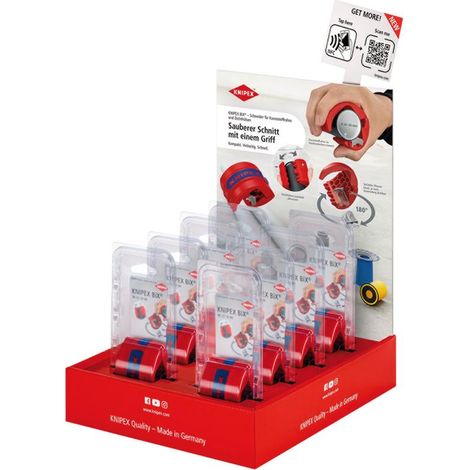 Draper 25005 KNIPEX BiX 00 18 01 V43 Counter Display of 90 22 10 BK Cutter for Plastic Pipes, 8 parts, 305mm