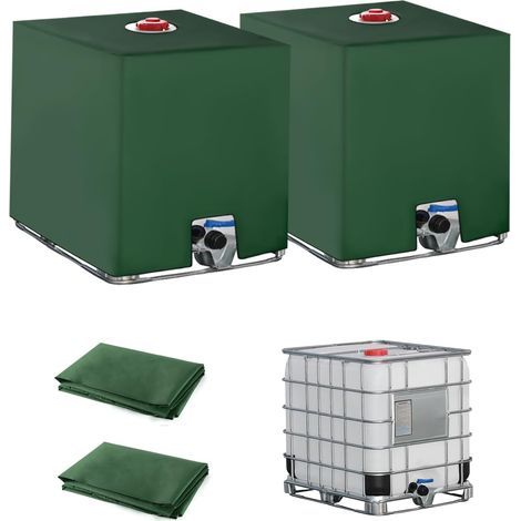 2PC Bache pour Cuve IBC, 1000L Couvercle Housse de Protection Cuve, Bâche Recuperateur d eau de Pluie, Anti-UV Anti-Poussière Bache de Reservoir d'eau, 116 x 100 x 120 cm (Vert) (1/5)