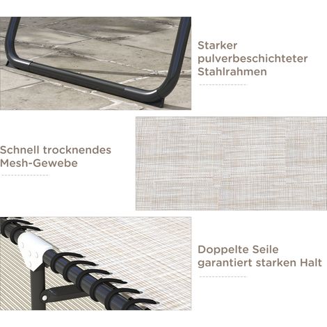 Lit pliant de jardin, chaise longue avec dossier réglable sur 4 positions, transat résistant aux intempéries jusqu'à 120 kg, pour jardin plage piscine, blanc crème (1/4)